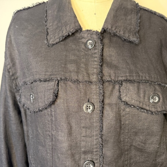Tommy Bahama Two Palms Raw Edge Linen Women's black Denim Jacket Large Excellent - Picture 3 of 9